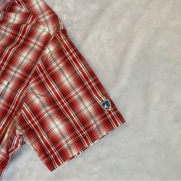 Kuhl Shirt Short Sleeve Red/White Plaid Shirt W/Sunglass Wipe Men Size M Cotton - Picture 4 of 11